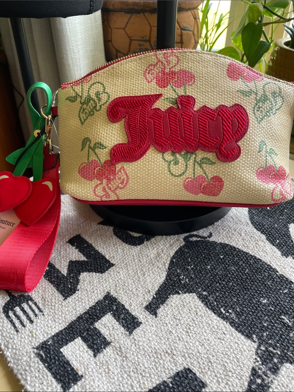 Juicy Couture Cream Floral Wristlet with Pink Strap
